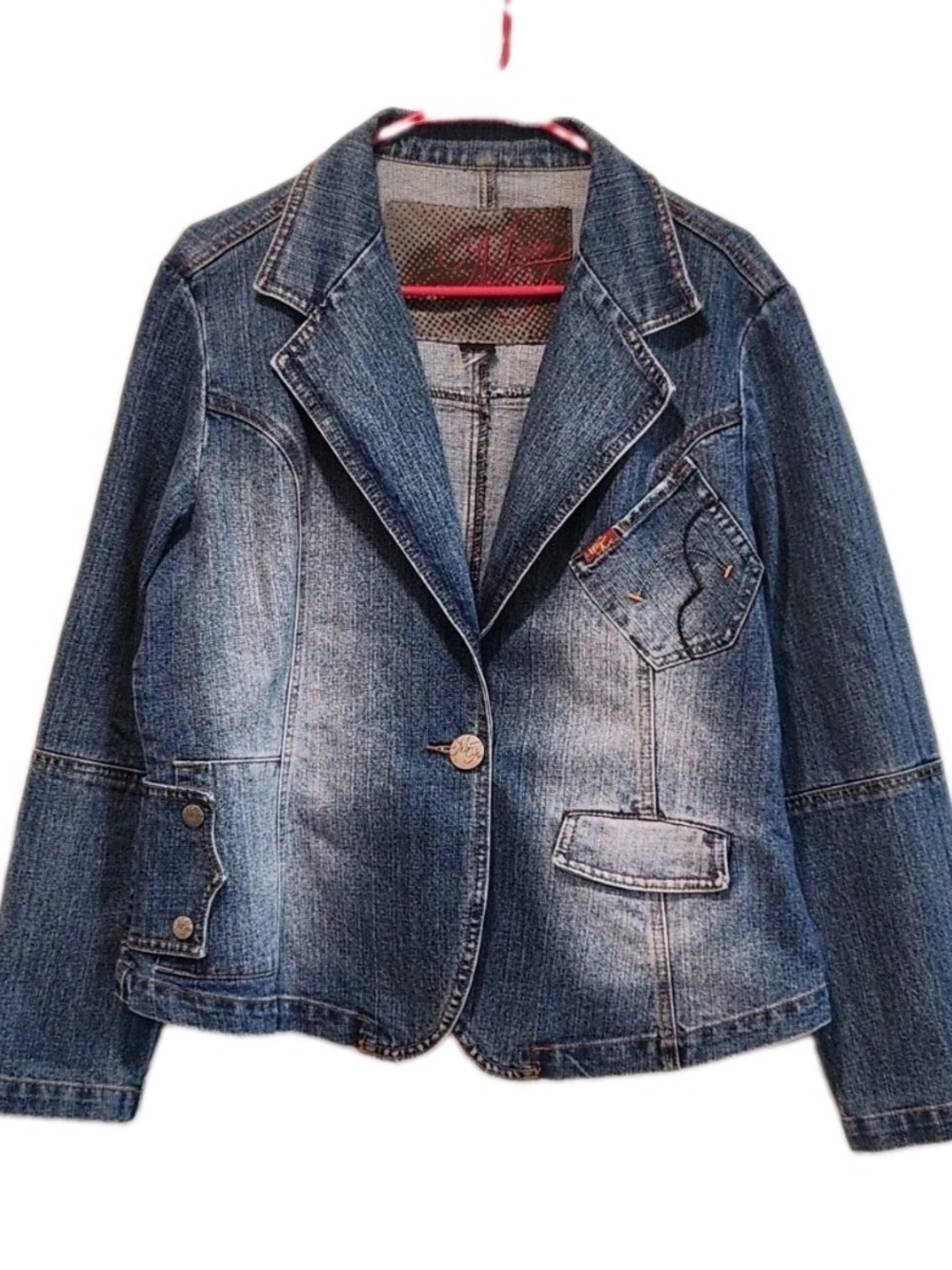 Vintage Y2K Mecca Femme Denim Blazer Jacket Plus Size XL 1X Fitted